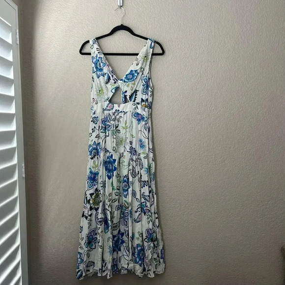 Zara Floral Keyhole Front Cotton Spring Summer Dress Midi Lightweight Medium - Picture 2 of 10
